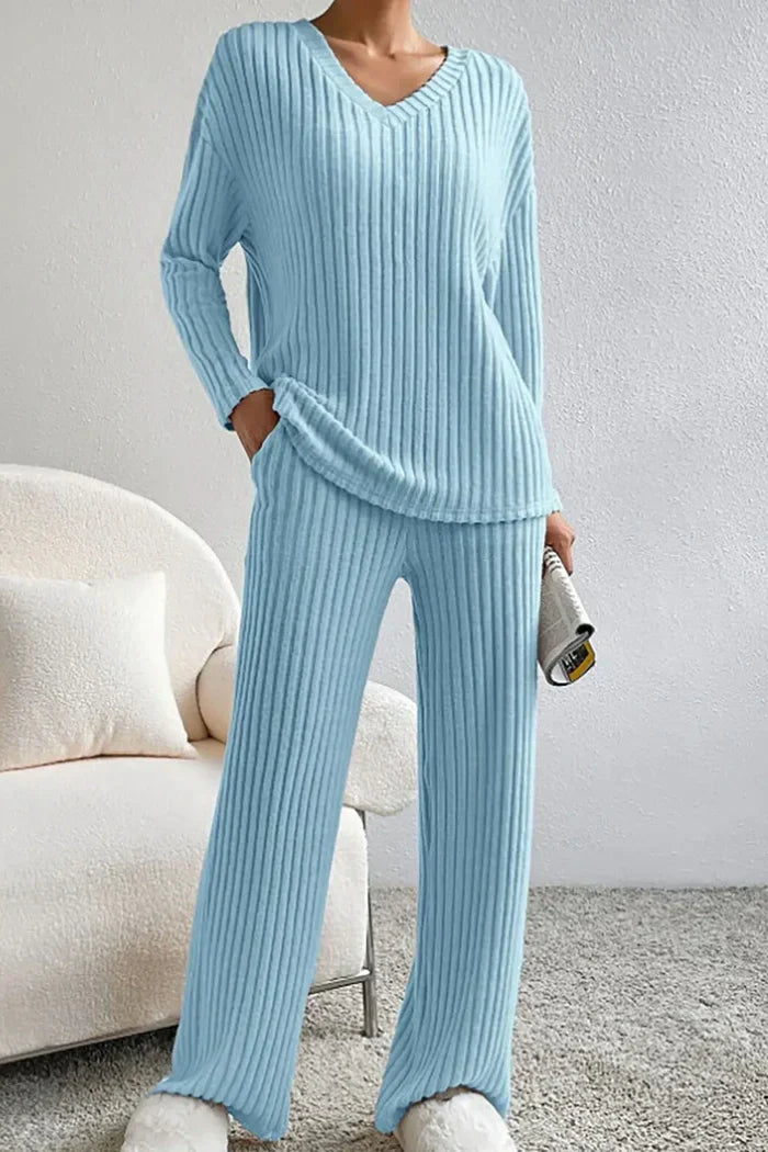 Drune | Damen Rippstrick Zwei-Teilen Loungewear Set