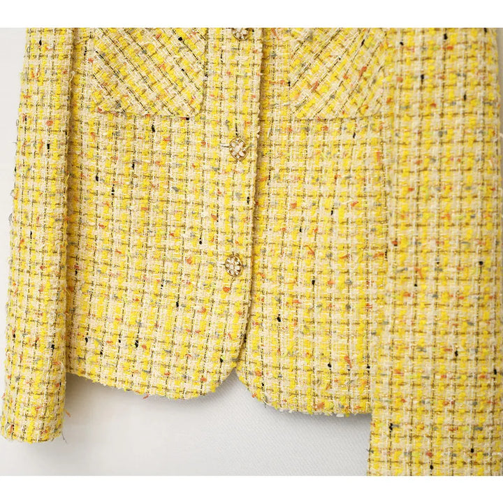 Drune | Gelber, Gewebter Tweed Luxusmantel Kleine Duftjacke