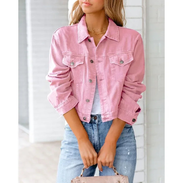 Drune | Kurze Taschenjacke Mode Streetwear Einfache Knopf Trend Frauen Denim Jacken Lange Ärmel Herbst Neu Denim Denim Jacken
