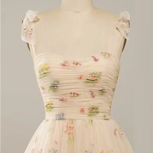 Drune | Fairy Forest Green Kurze Prom Kleider Spaghetti-Träger Bunte Blumen Spitze Abend Feier