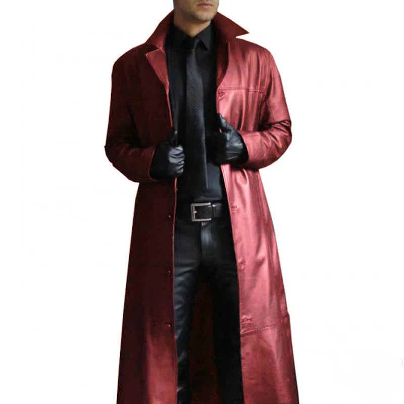 Drune | Lange Kunstlederjacke für Herren mit Krage