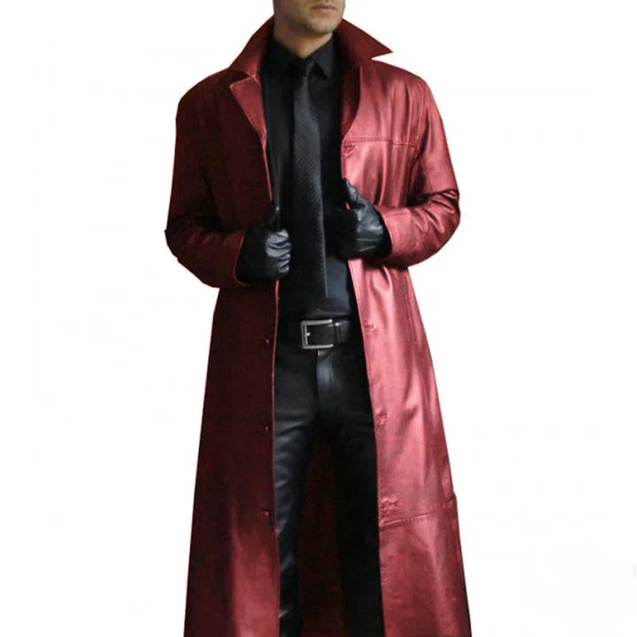 Drune | Lange Kunstlederjacke für Herren mit Krage