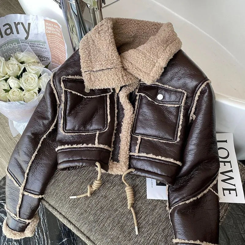 Drune | Kurz Geschnittene Lederjacke Mit Lammfell
