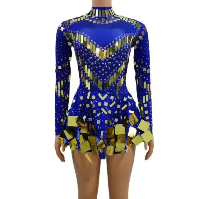Drune | Spiegel Party Kleid Schwarz Stretch Bühnen Tanzkleid