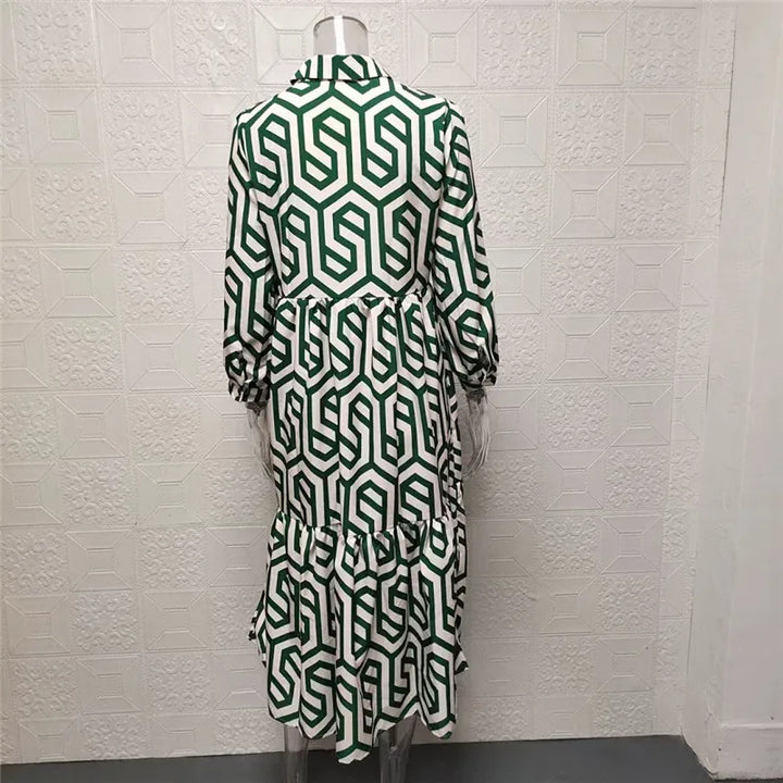 Drune | Langarm Maxikleid mit Geometrischem Druck für Frauen Winsett