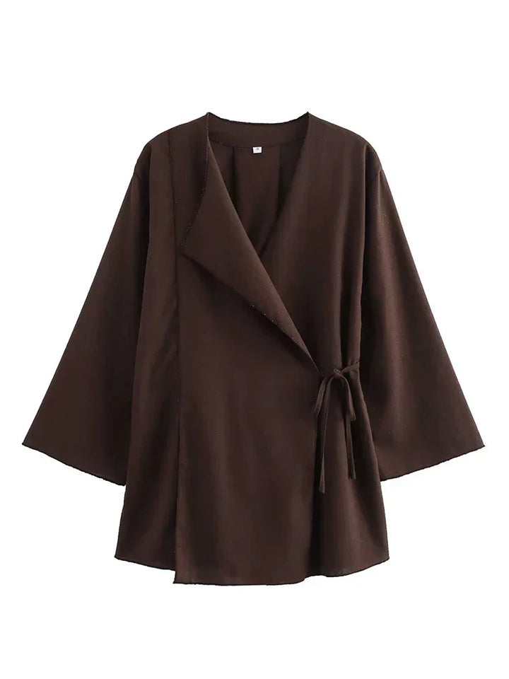 Drune | Fashion Leinen 2 Teile Frauen Frühling Sommer Kimono Stil Loose Schnürhemden Tops Frauen Breite Bein Hosen Set