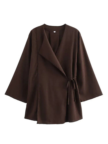 Drune | Fashion Leinen 2 Teile Frauen Frühling Sommer Kimono Stil Loose Schnürhemden Tops Frauen Breite Bein Hosen Set