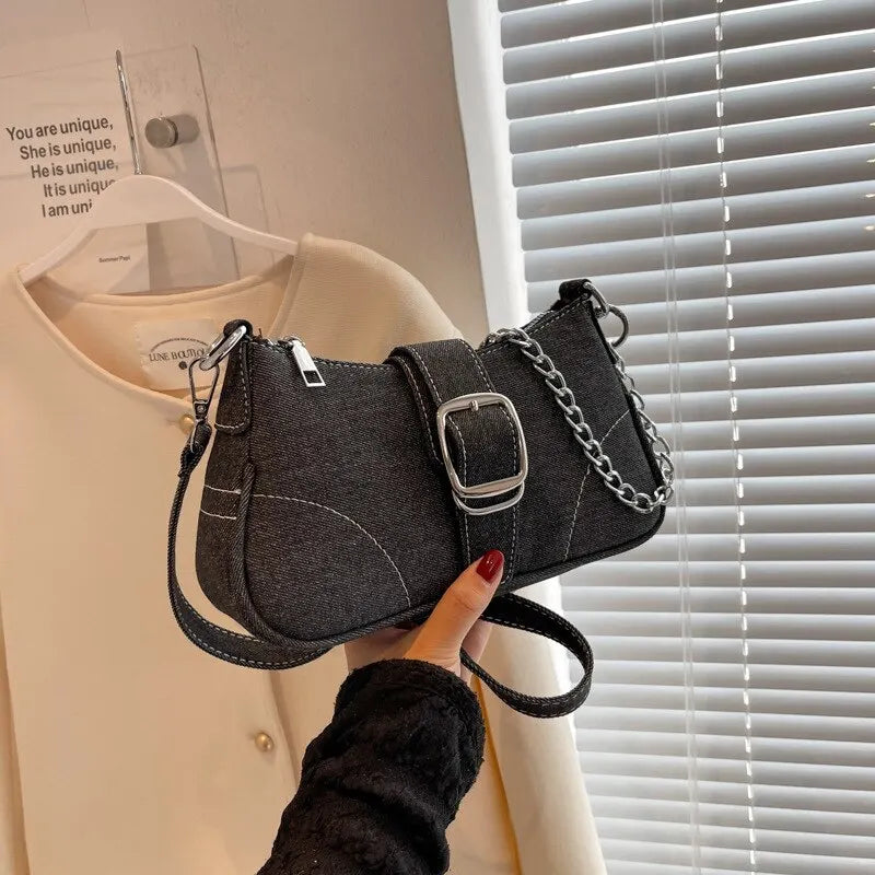 Drune | Modernes Denim Personalisierte Design Ausgezeichnete Struktur Schulter Unterarm Kleine Rechteckige Tasche