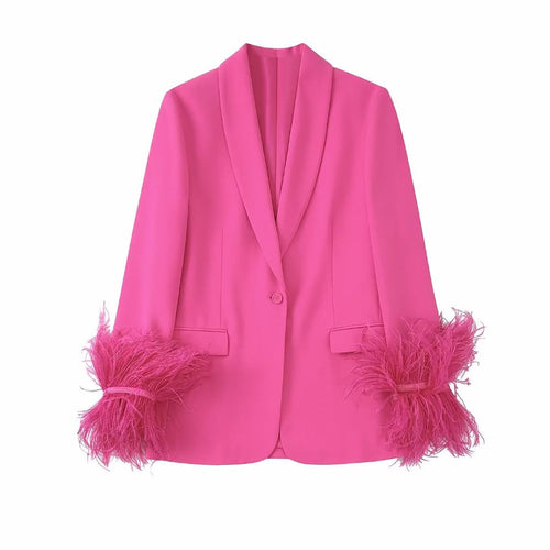 Drune | Blazer rosa mit Federn