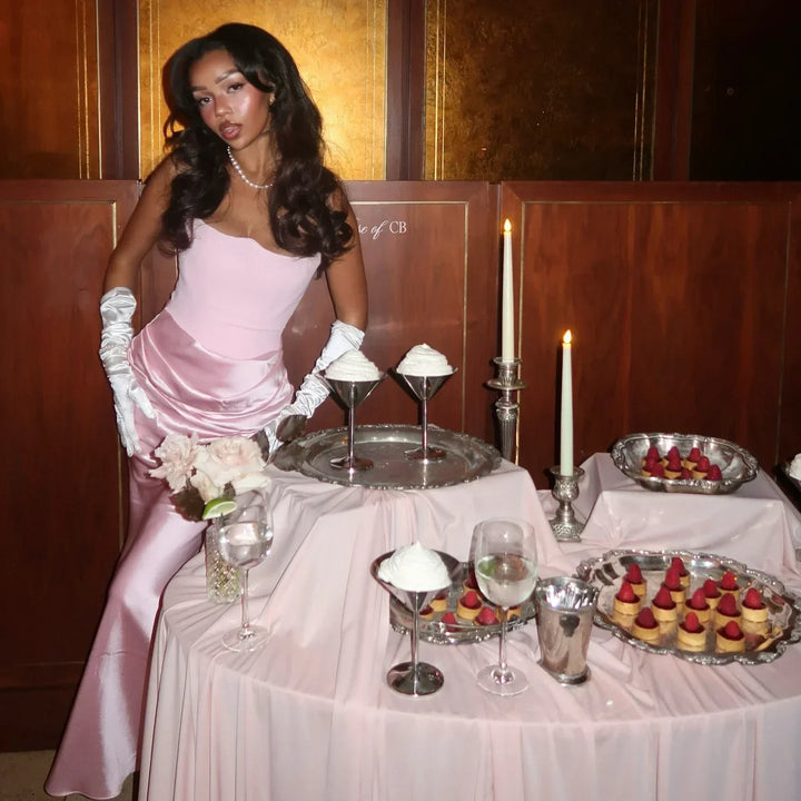 Drune | Strapless Pink Satin Ballkleid