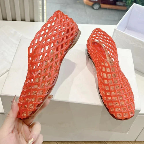 Drune | Sommer Jellies Schuhe Frauen Mode Transparent Mesh Hollow Out Strand Schuhe Damen Flache Sandalen Farbige Runde Zehen Jelly Sandalen