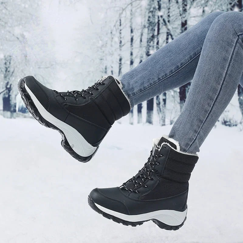 Drune | Schnee Boots Knöchelhoch mit Kunstpelz Gefüttert Schnürung Plateausohle Wasserabweisend