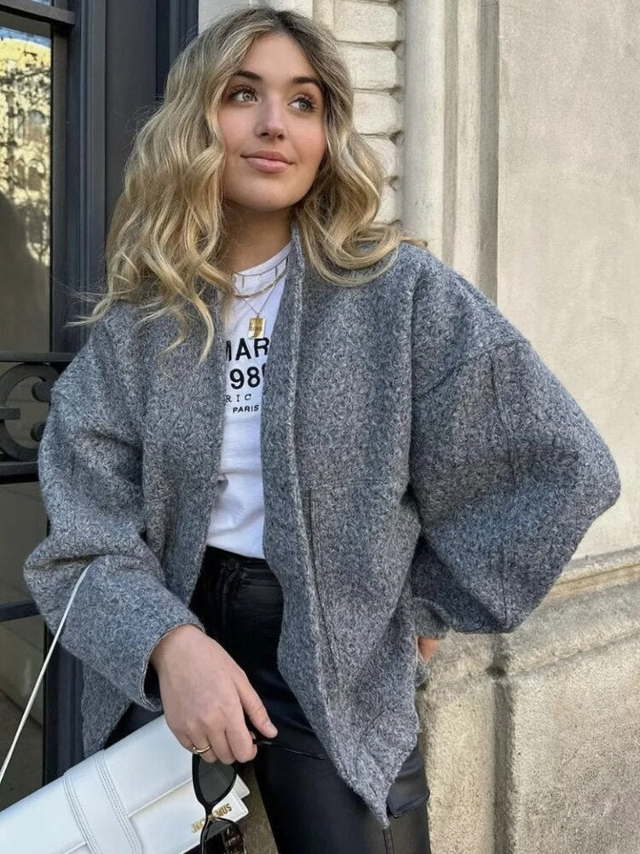 Drune | Damen Oversized Jacke Top Coat Lange Ärmel mit Versteckten Knöpfen