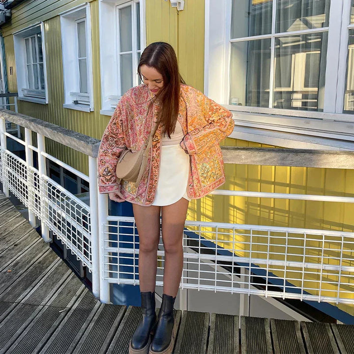 Drune | Patchwork Steppjacke - Vintage Quilt-Jacke im Boho-Look mit Taschen