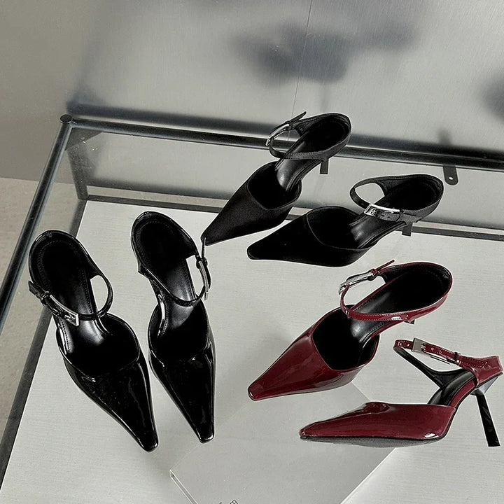 Drune | Eilyken Neu Design Hochhackige Damen Pumps Riemen Mules Schleifen Sexy Spitz Zehen Hochzeit Bankett Damenschuhe