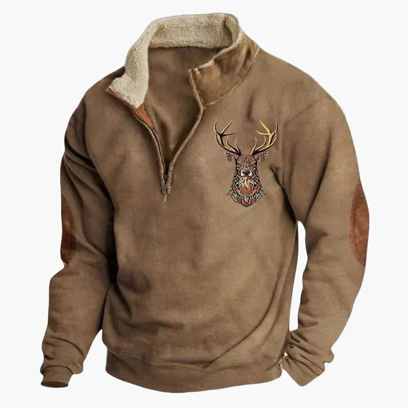 Drune | Vintage Western Half-Zip Pullover mit Ethno-Muster für Outdoor und Freizeit