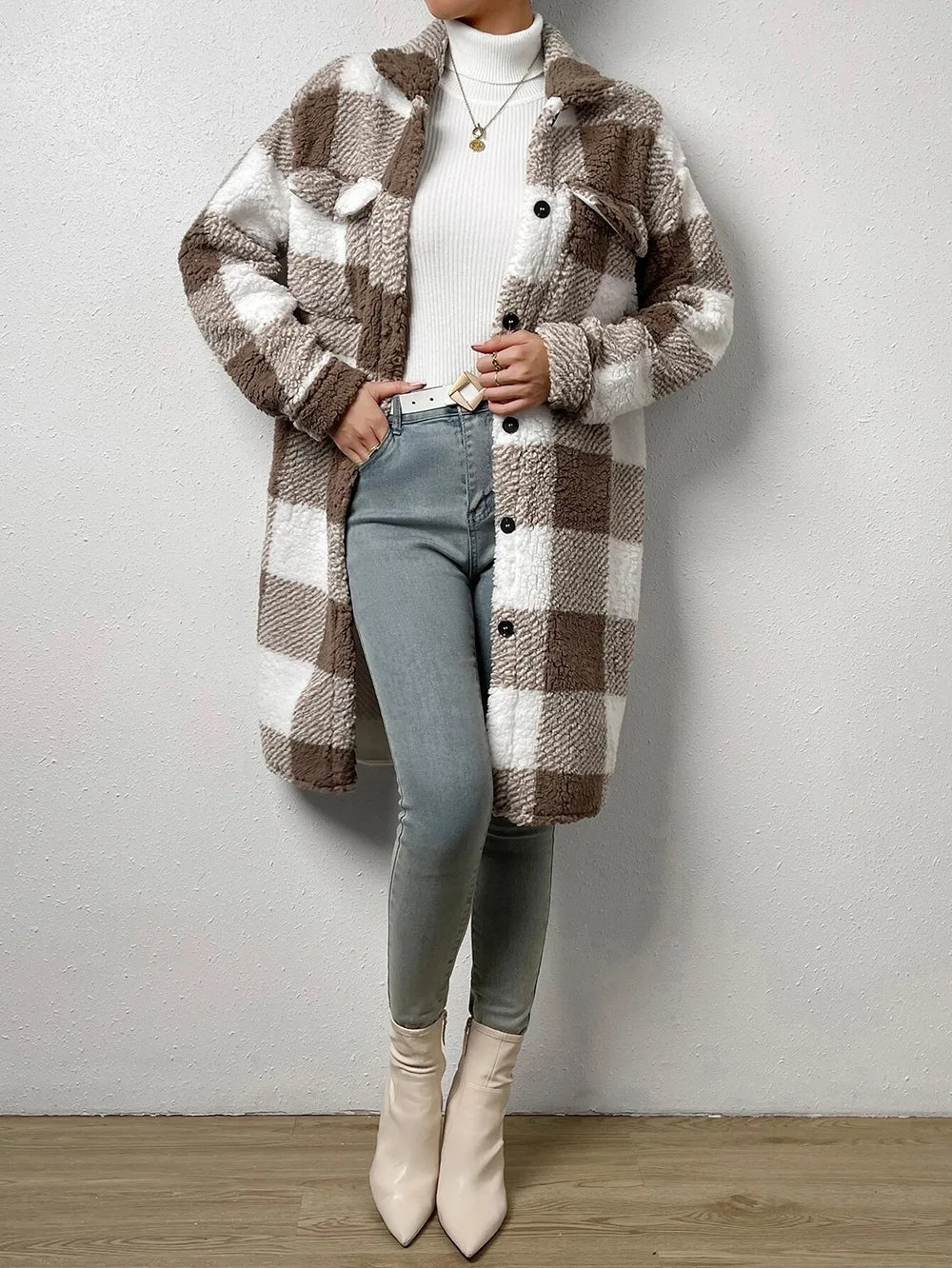 Drune | Langer kariert Fleece-Mantel