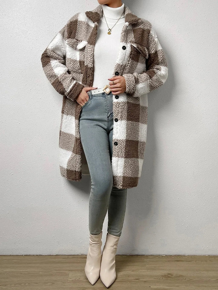 Drune | Langer kariert Fleece-Mantel