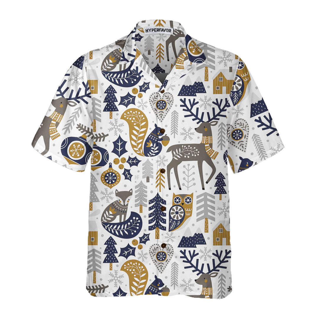 Drune | Skandinavisches Weihnachtshemd für Herren Hawaiian Shirt, Weihnachts-Hawaiian-Shirt Geschenkidee