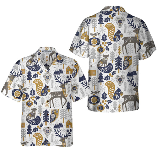 Drune | Skandinavisches Weihnachtshemd für Herren Hawaiian Shirt, Weihnachts-Hawaiian-Shirt Geschenkidee