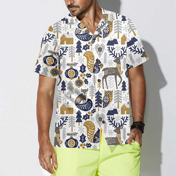 Drune | Skandinavisches Weihnachtshemd für Herren Hawaiian Shirt, Weihnachts-Hawaiian-Shirt Geschenkidee