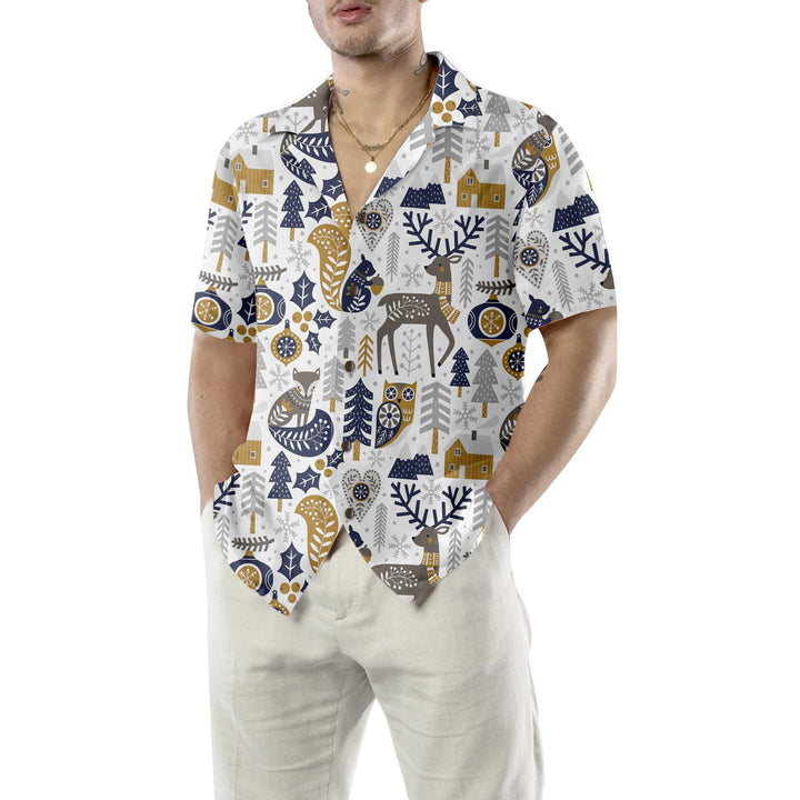 Drune | Skandinavisches Weihnachtshemd für Herren Hawaiian Shirt, Weihnachts-Hawaiian-Shirt Geschenkidee