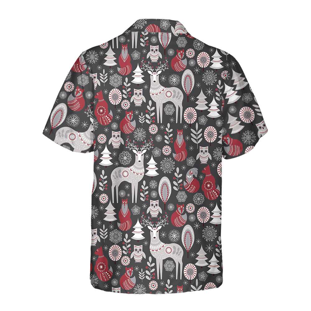 Drune | Skandinavische Waldtiere Hawaiian Shirt, Cooles Weihnachtshemd für Männer & Frauen