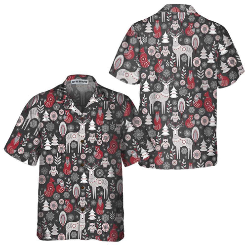 Drune | Skandinavische Waldtiere Hawaiian Shirt, Cooles Weihnachtshemd für Männer & Frauen