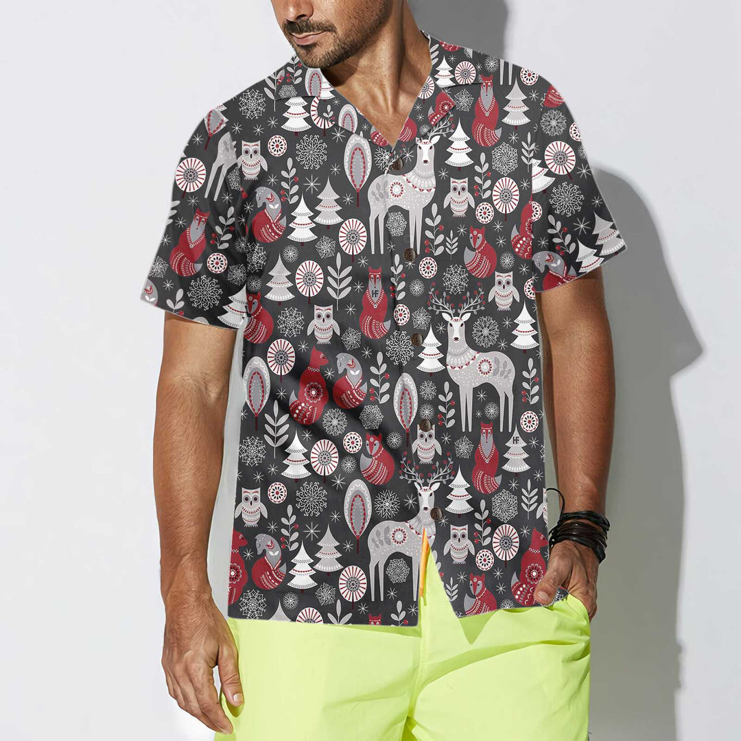 Drune | Skandinavische Waldtiere Hawaiian Shirt, Cooles Weihnachtshemd für Männer & Frauen
