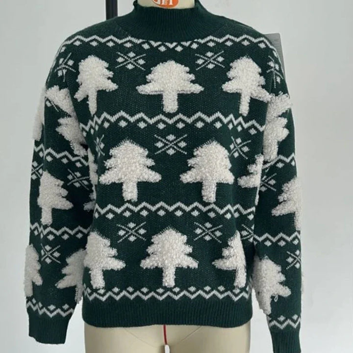 Drune - Hässlicher Weihnachtspulli - Gestrickter Pullover mit 3D-Weihnachtsbaum-Print