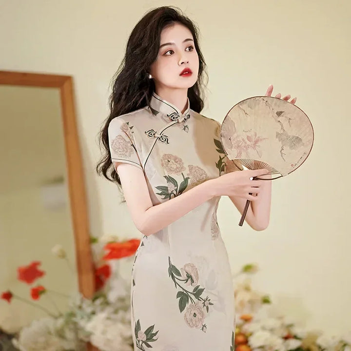 Drune | Cheongsam Qipao Mode Kleidung Lässig Elegant Ethnischer Stil Vintage Kleid für Frauen Streetwear Frauen Kleidung Festlich Chinesisch
