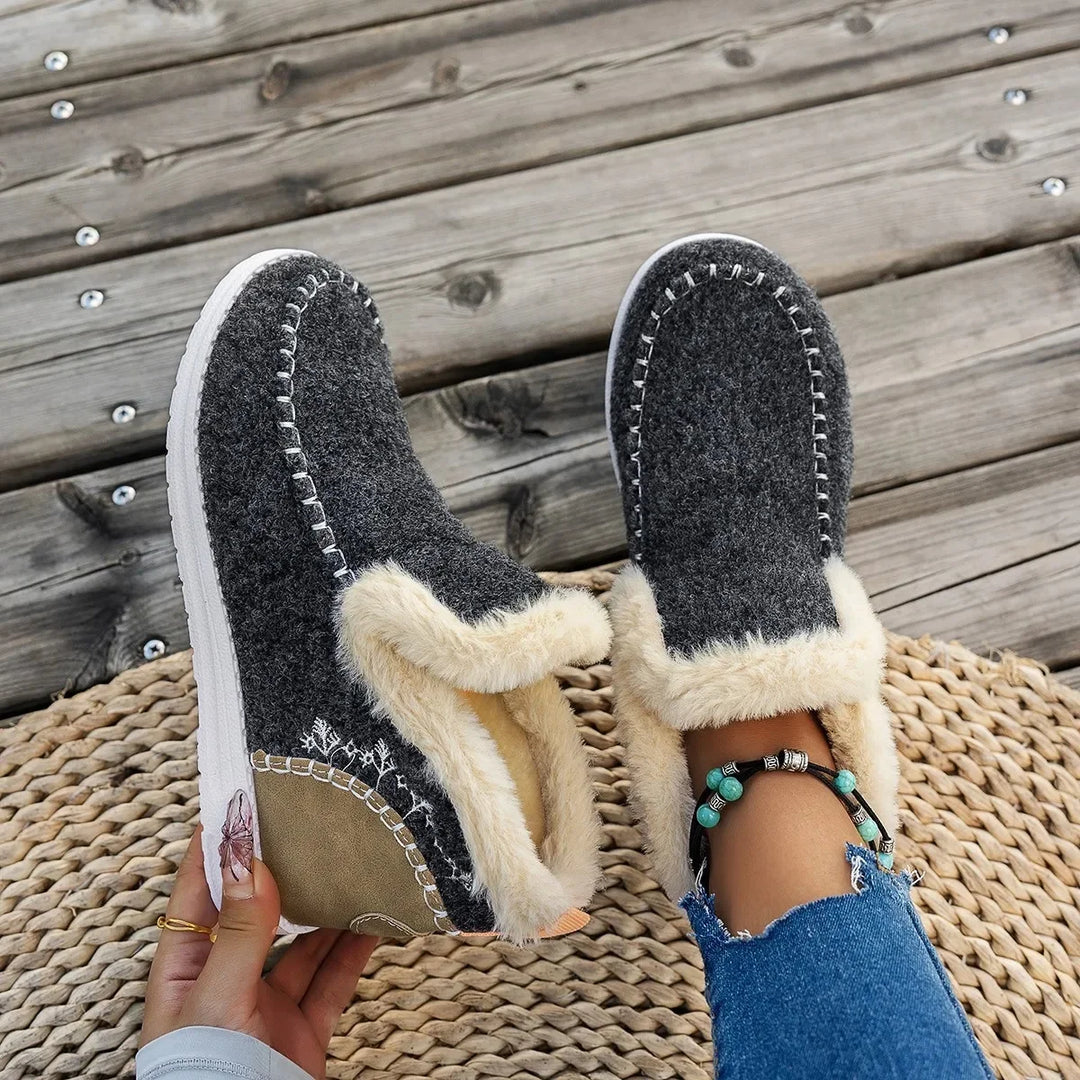 Drune | Stiefeletten Kunstfellfutter Filztextur Flache Sohle Lässige Passform