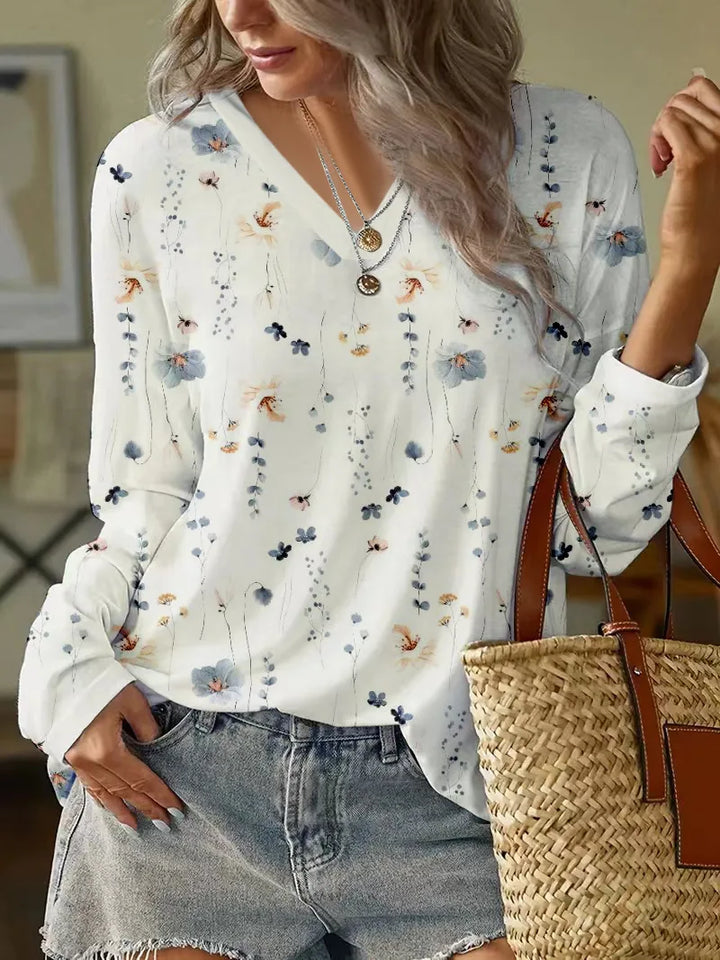 Drune Blumenbluse | Moderne Frühlingsbluse mit V-Ausschnitt und Blumenmuster