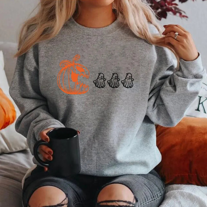 Drune - Damen Halloween Kürbis und Geist Sweatshirt