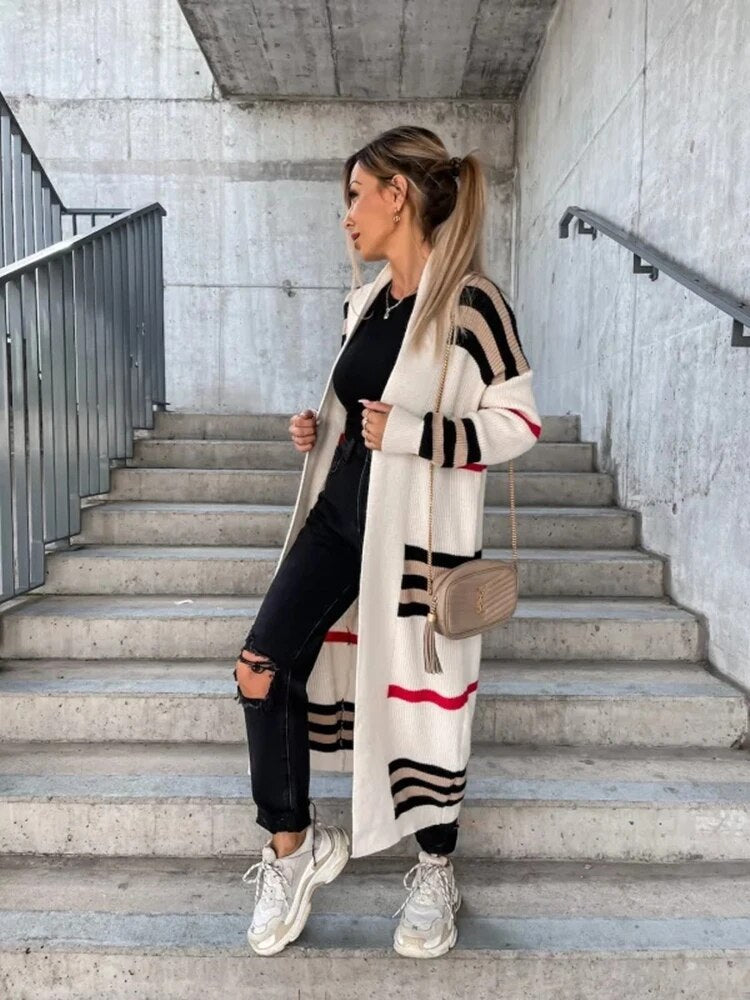 Drune | Lange gestreifte Strickjacke für Damen