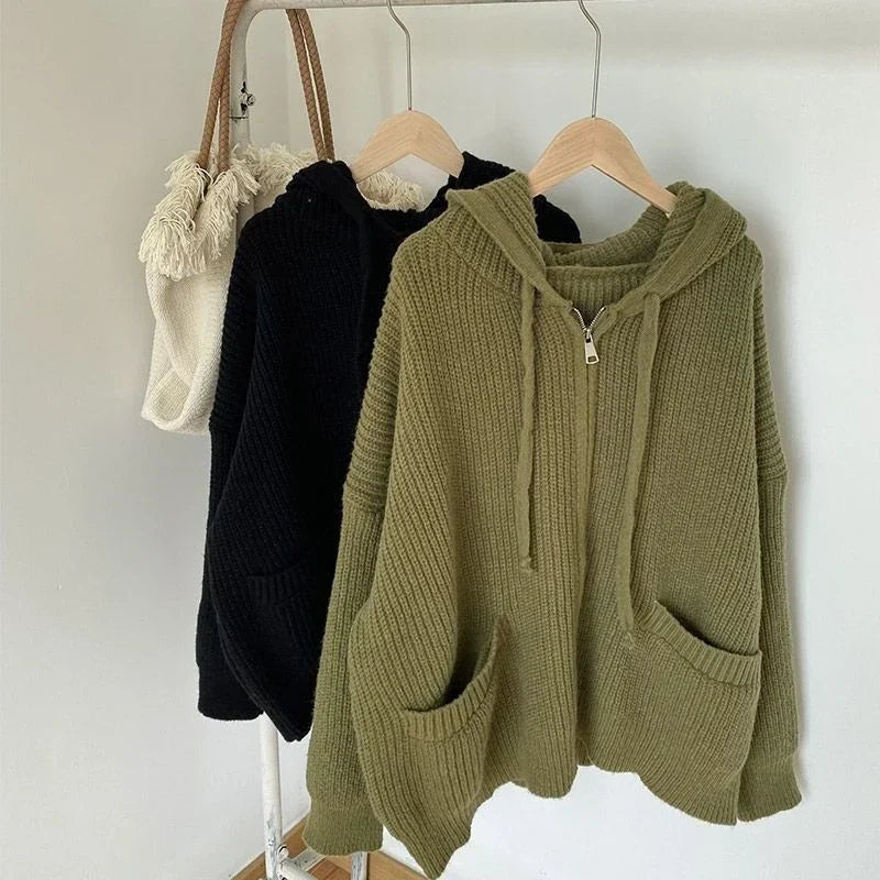 Drune | Oversized Strick Damenpullover mit Reißverschluss