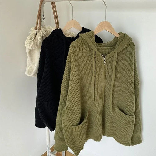 Drune | Oversized Strick Damenpullover mit Reißverschluss