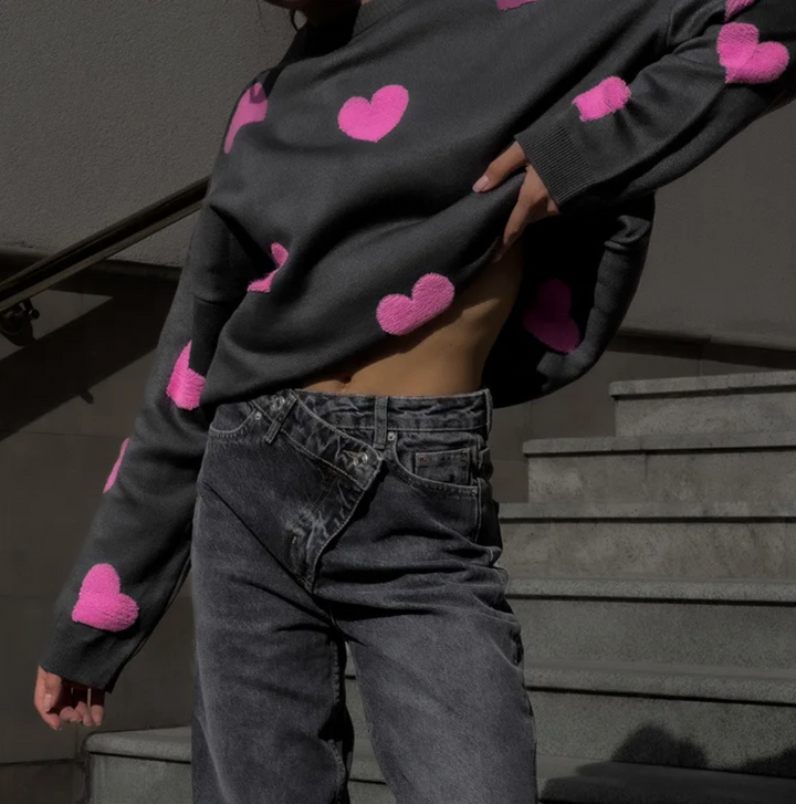 Drune | Lässiger Pullover für Frauen mit Liebe Stickerei