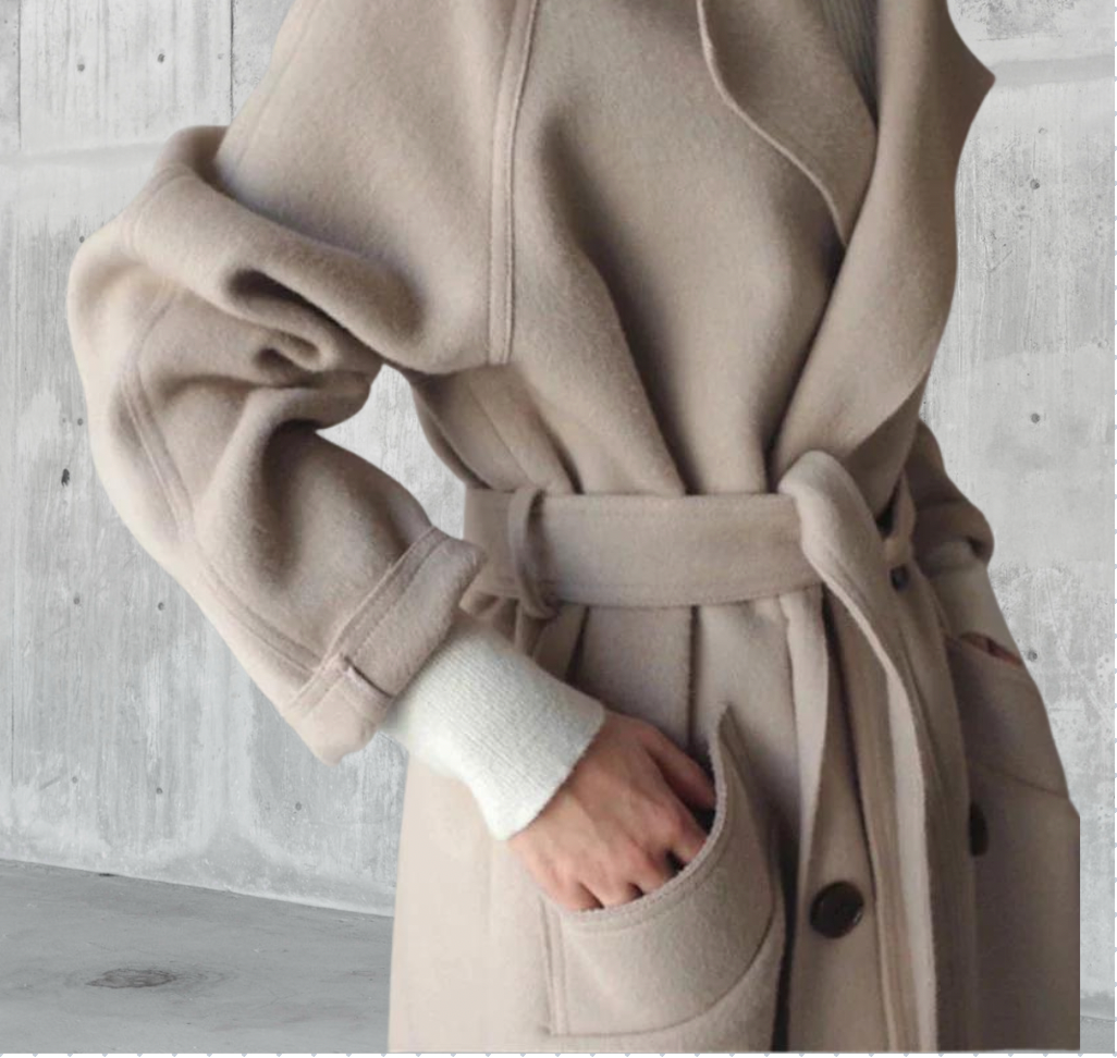 Drune | oversized Drune | Mantel mit Gürtel und schmalem Kragen