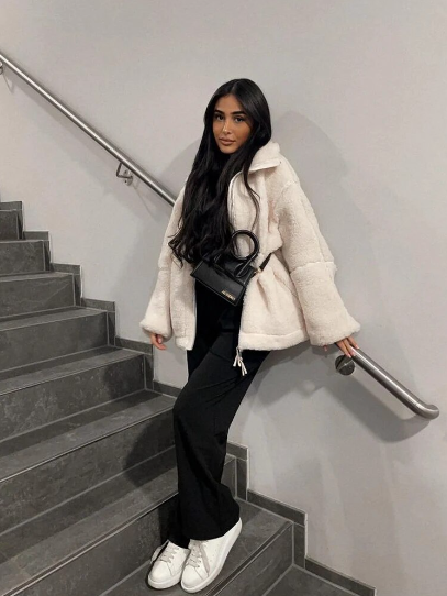 Drune | Oversized Teddyjacke mit Kapuze Fleece Warm und Komfortabel