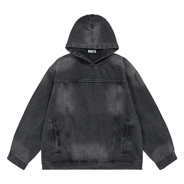 Drune | Washed-Denim-Jacke mit Kapuze
