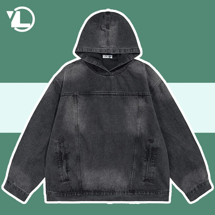 Drune | Washed-Denim-Jacke mit Kapuze