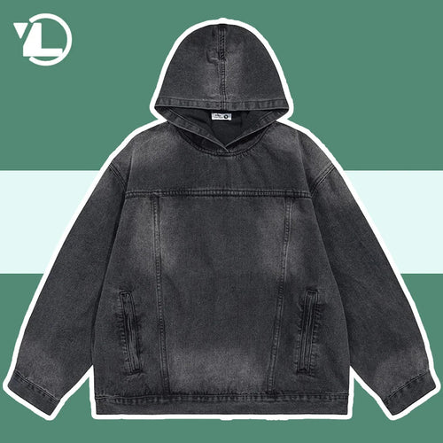 Drune | Washed-Denim-Jacke mit Kapuze