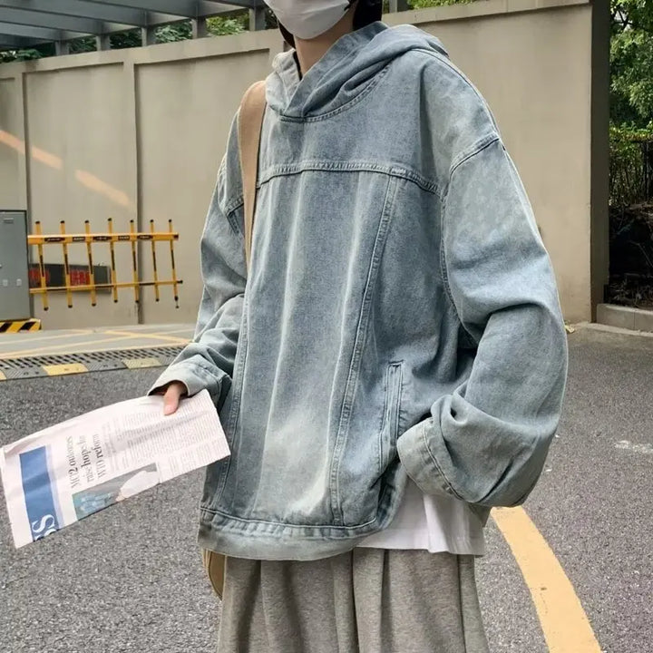 Drune | Washed-Denim-Jacke mit Kapuze