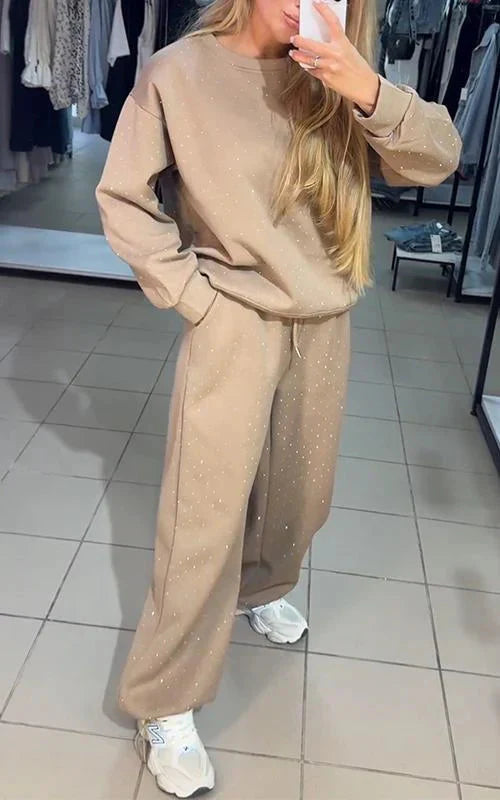 Drune | Schweiß Set Glitzernd Bequem Jogging Set Damenbekleidung