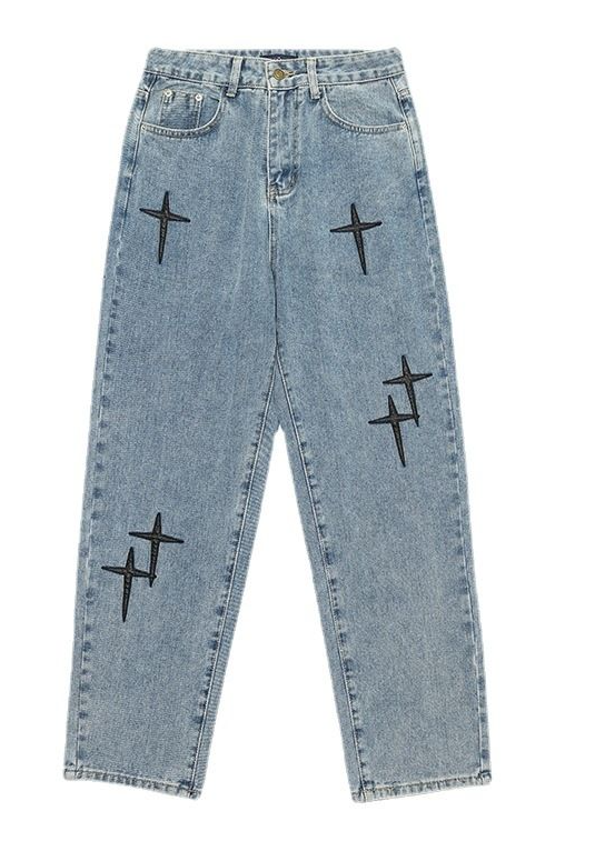 Drune | Blasting Bedruckte Baggy Weit Geschnittene Jeans Für Männer
