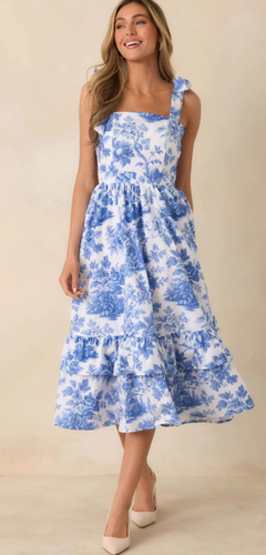 Damen Maxikleid mit schickem Blumenmuster und elastischem Oberteil Drune