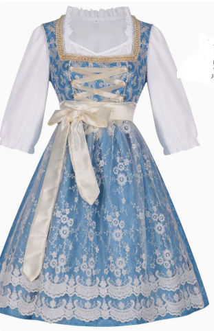 Damen Trachtenkleid mit floralen Applikationen und elegantem Taillengürtel Drune