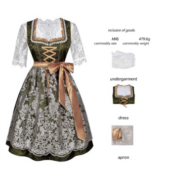 Damen nan langes Trachtenkleid im Dirndlstil mit Corsage-Schnürung und Spitzenbund Drune