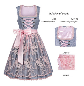 Damen nan langes Trachtenkleid im Dirndlstil mit Corsage-Schnürung und Spitzenbund Drune